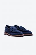 Vintage effect suede moccasin shoe in cavani blue