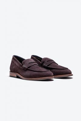 Vintage effect suede moccasin shoe brown cavani