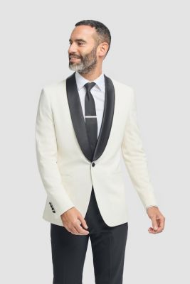 Cavani ecru tuxedo in stretch wool
