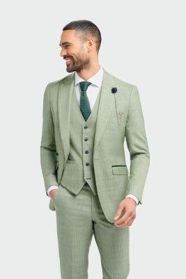 Sage green cavani checked tweed dress with waistcoat