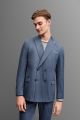 Blue pinstriped slim fit double-breasted unstructured jersey suit.