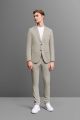 Beige pinstriped slim fit unstructured suit in jersey