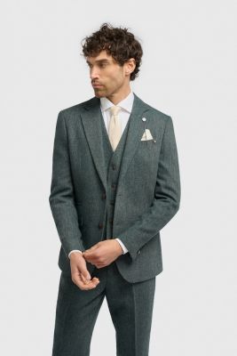 Olive green tweed suit with waistcoat cavani
