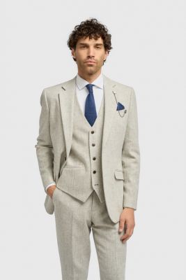 Beige tweed suit with vest cavani