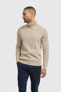 Beige turtleneck sweater cavani with cable knit pattern.
