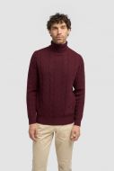 Burgundy turtleneck sweater Cavani with cable knit design.