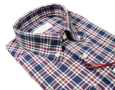 Pancaldi regular fit blue checkered flannel shirt