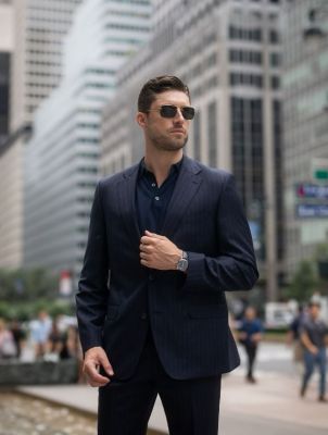 Abito blu gessato digel drop sei modern fit in lana vitale barberis canonico 