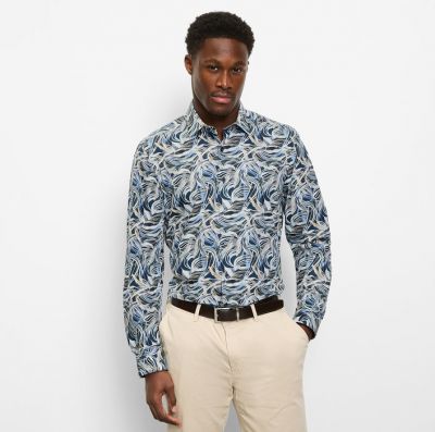 Camicia olymp slim fit fantasia geometrica marine puro cotone