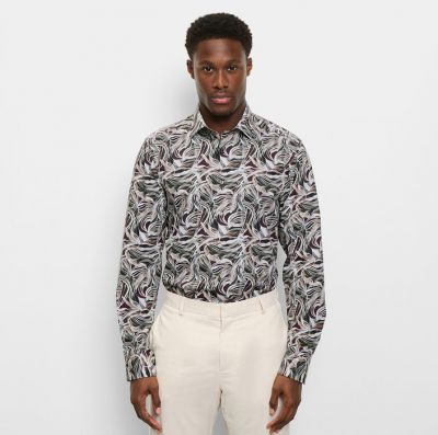 Camicia olymp slim fit fantasia geometrica bordeaux puro cotone