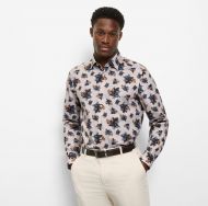 Olymp slim fit shirt with beige floral pattern stretch cotton