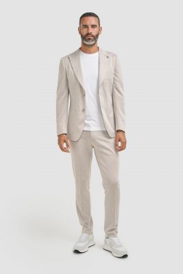 Beige herringbone jersey Cavani trousers slim fit