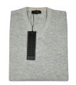 Light gray v-neck pullover in lambswool by pyke studio