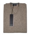 Taupe v-neck pullover in lambswool by pyke studio