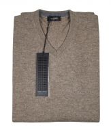 Taupe v-neck pullover in lambswool by pyke studio