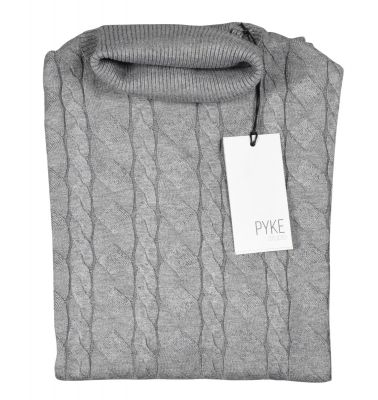 Gray cable-knit turtleneck sweater by pyke studio in viscose