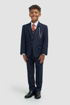 Boys' blue checked cavani suit with vest
