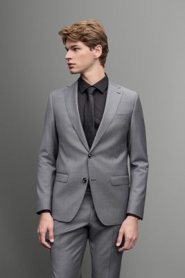 Medium gray slim fit wool stretch suit jacket