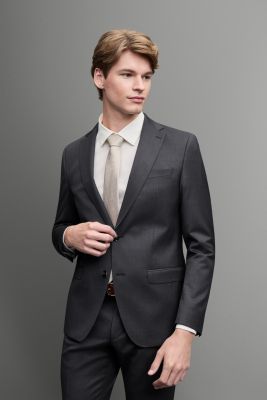 Dark gray slim fit wool stretch suit jacket