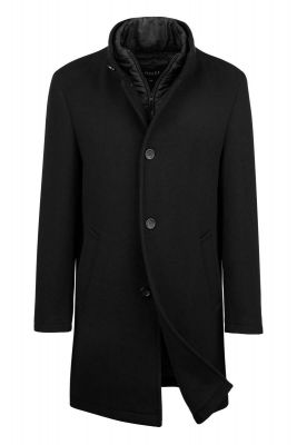 Black digel coat with korean collar modern fit wool blend