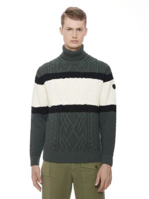 Maglione dolcevita verde tricot con lavorazione a losanghe