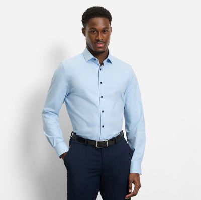 Camicia olymp level five celeste slim fit con dettagli eleganti