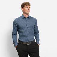 Camicia olymp level five blu cotone stampato stretch slim fit 