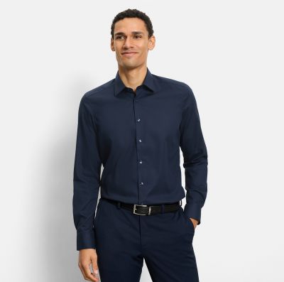 Olymp level five blue cotton stretch shirt slim fit