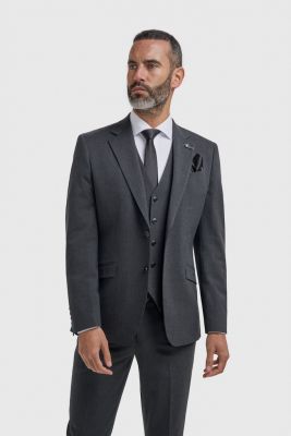 Dark gray cavani suit with modern fit vest