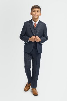 Boy's blue plaid cavani suit with vest