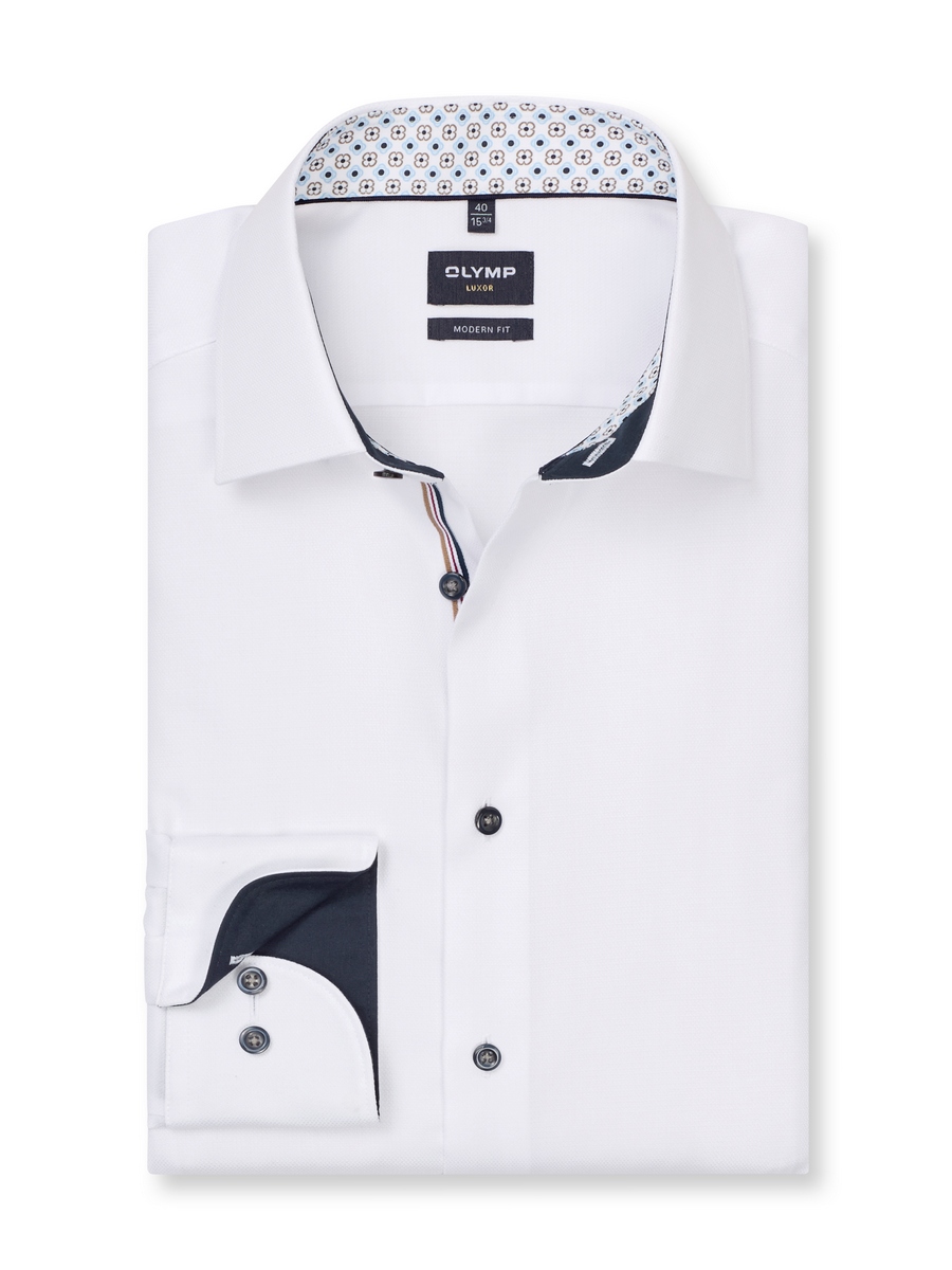 Camicia Uomo OLYMP Luxor Maniche Lunghe – Modern Fit, Colletto Global Kent, 100% Cotone, Tinta Unita, Colore Blu