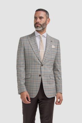Beige Cavani jacket with check pattern and lance pocket
