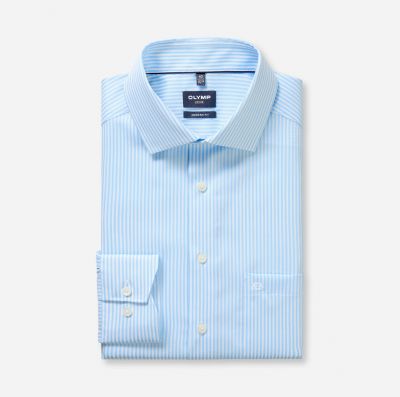 Olymp Luxor modern fit shirt in twill cotton with light blue stripes
