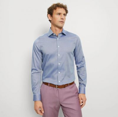 Camicia azzurra olymp slim fit in cotone stretch operato