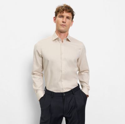 Camicia beige olymp slim fit in cotone stretch operato