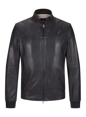 Milestone giacca nera in pelle d’agnello con zip 