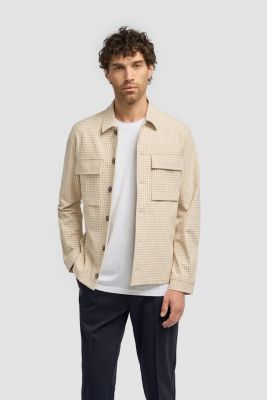 Overshirt cavani beige a micro‑quadri
