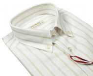 Pancaldi button-down shirt in linen and cotton with beige stripes