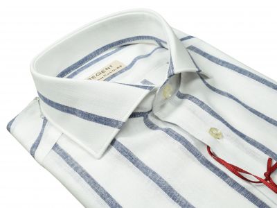 Pancaldi linen cotton slim fit shirt French collar blue stripes