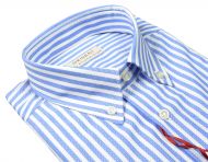 Camicia pancaldi in puro cotone a righe azzurro con collo button‑down