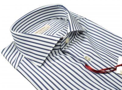 Camicia pancaldi slim fit a righe blu con collo francese