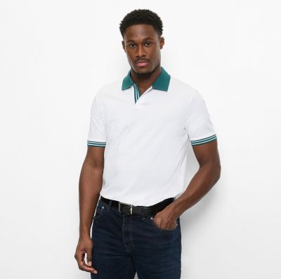 Olymp casual polo in Jersey bianca con colletto a contrasto