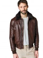 Brown leather talent jacket for fall and winter