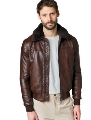 Brown leather talent jacket for fall and winter