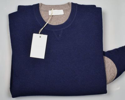 Crewneck sweater with knights cashmere wool with patches